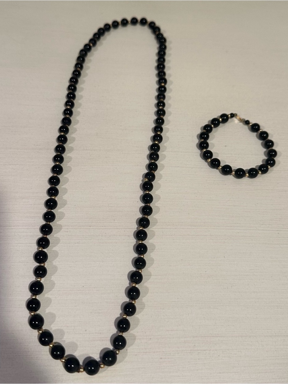 Timeless Onyx and 14kt Gold beaded 30” Necklace and 7”  Bracelet Set